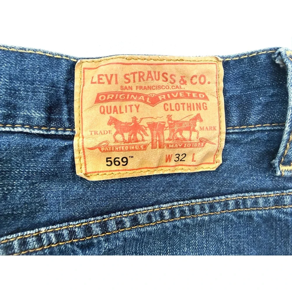 LEVI'S 569 Men's Loose Straight Denim Blue Medium Wash Jean Shorts 32W #1766